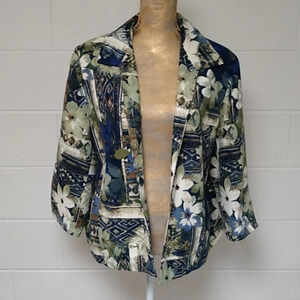 Alfred Dunner Sueded Floral 3/4 Sleeve Open Front Pocketed Jacket